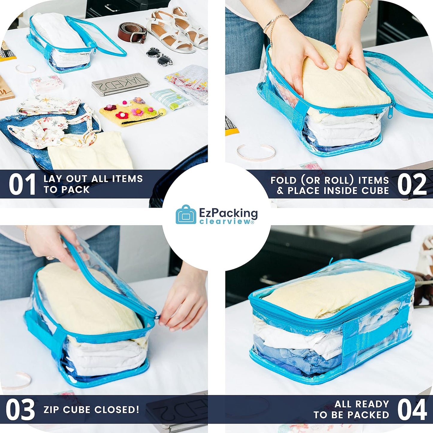 Small Clear Travel Packing Cube/See through PVC Plastic Pouch for Carry on Suitcase, Backpack or Diaper Bag/Transparent Multipurpose Accessories, Makeup & Underwear Organizer W/Handle (Black)