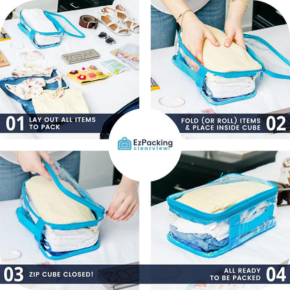 Small Clear Travel Packing Cube/See through PVC Plastic Pouch for Carry on Suitcase, Backpack or Diaper Bag/Transparent Multipurpose Accessories, Makeup & Underwear Organizer W/Handle (Black)