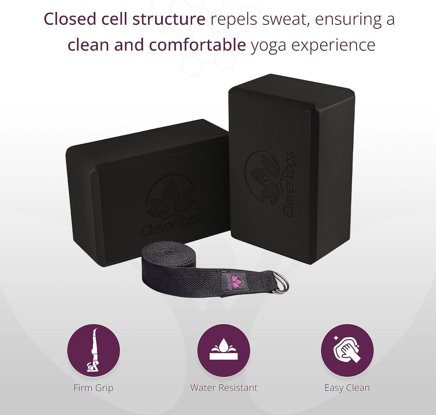 Blocks & Strap - Lighweight Foam Yoga Blocks 2 Pack with 8Ft Cotton Yoga Strap Set Kit for Beginners & Pros, Accessories & Equipment for Women & Men