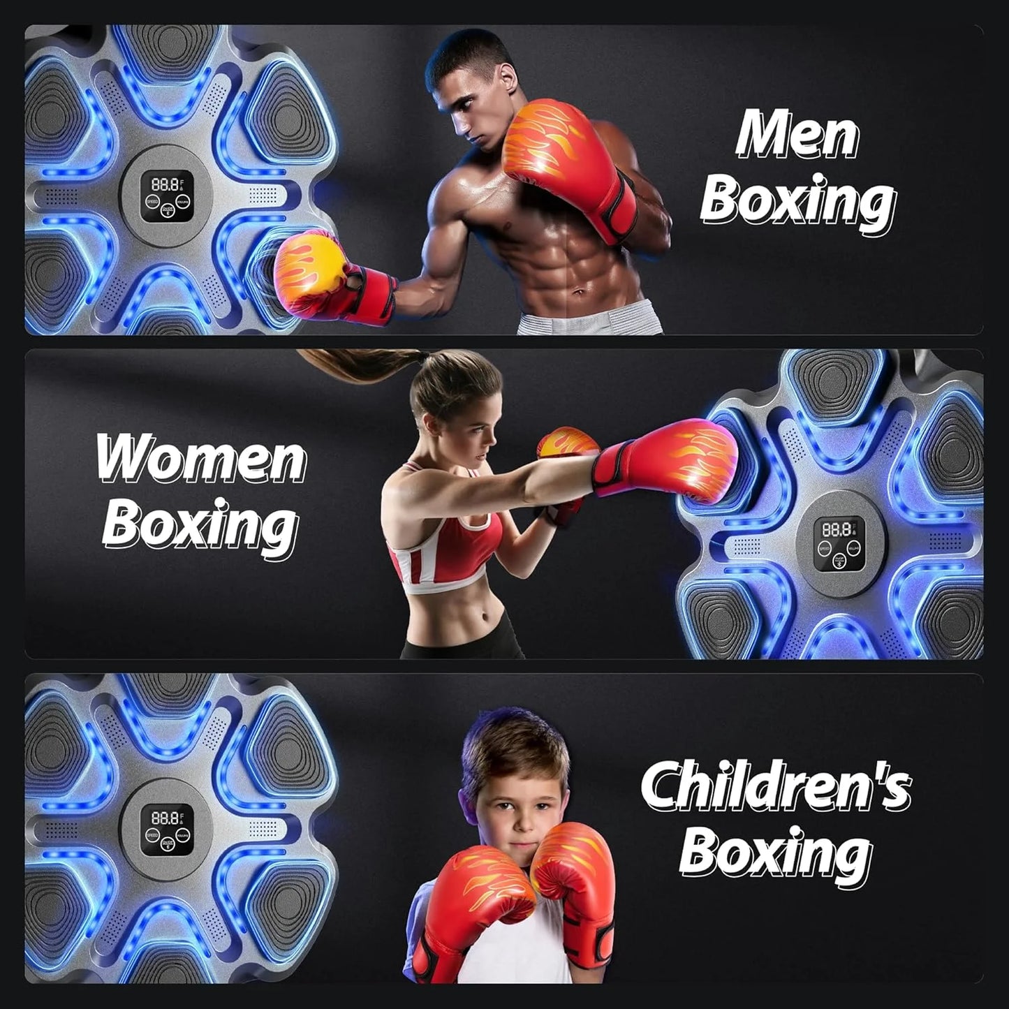 Upgraded Adult Smart Music Boxing Machine, Boxing Music Fitness Machine with Smart Display and Boxing Gloves, Smart Boxing Machine Wall-Mounted Music for Home and Gym (Black)