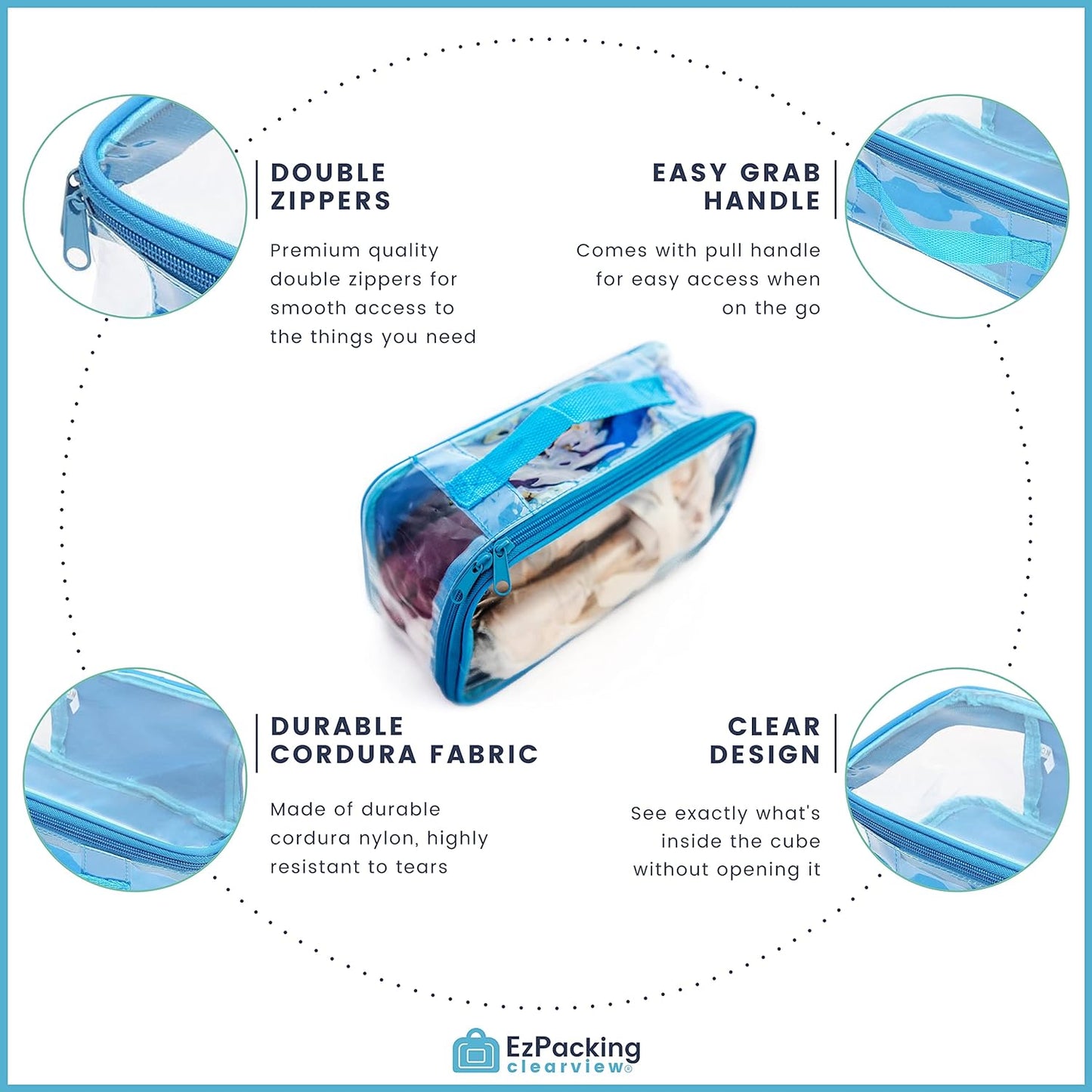 Small Clear Travel Packing Cube/See through PVC Plastic Pouch for Carry on Suitcase, Backpack or Diaper Bag/Transparent Multipurpose Accessories, Makeup & Underwear Organizer W/Handle (Black)