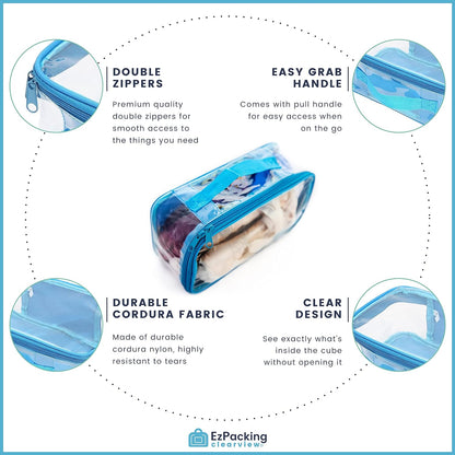 Small Clear Travel Packing Cube/See through PVC Plastic Pouch for Carry on Suitcase, Backpack or Diaper Bag/Transparent Multipurpose Accessories, Makeup & Underwear Organizer W/Handle (Black)